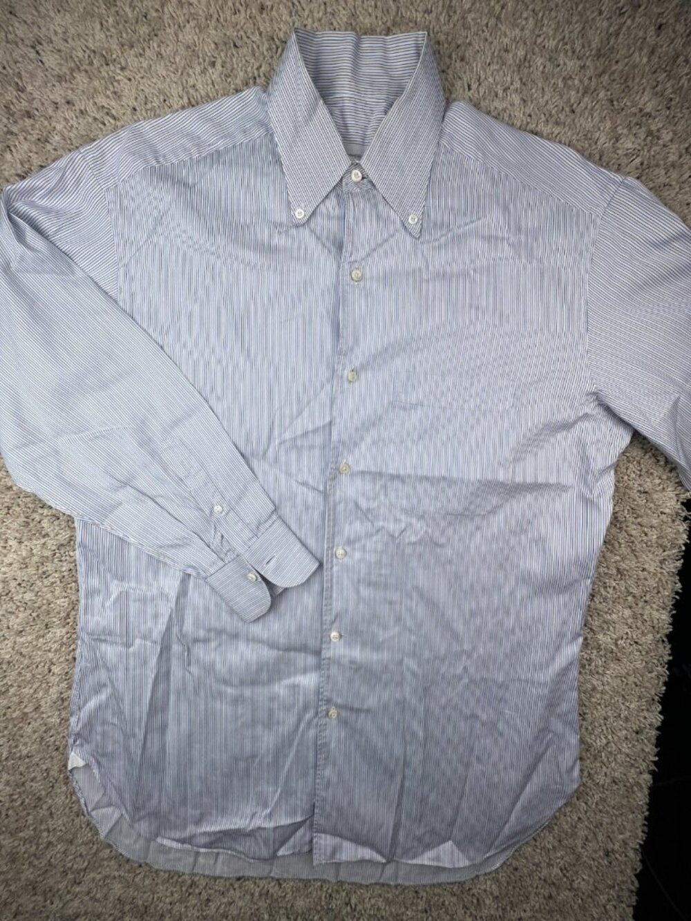 Ermenegildo Zegna Su Misura Button Up Shirt Striped Blue Gold Portofino Comfort - Picture 2 of 11